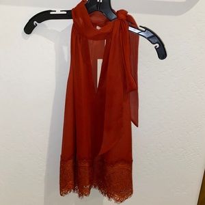 NWT Ramy Brook tie neck lace trim blouse